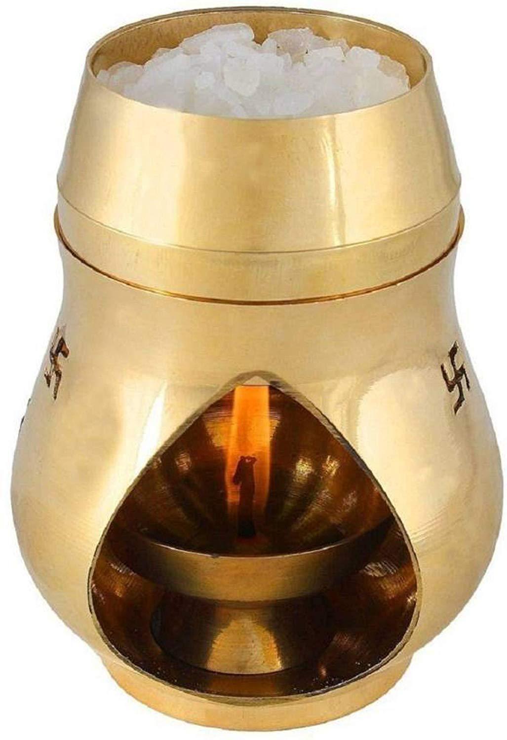 Round Brass Pooja Purpose and Camphor Fragrance Oil Lamp Diya (Golden) - Walgrow.com