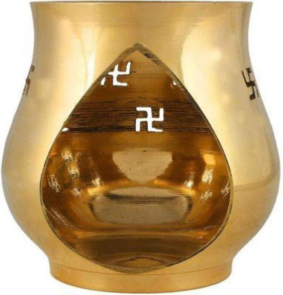 Round Brass Pooja Purpose and Camphor Fragrance Oil Lamp Diya (Golden) - Walgrow.com