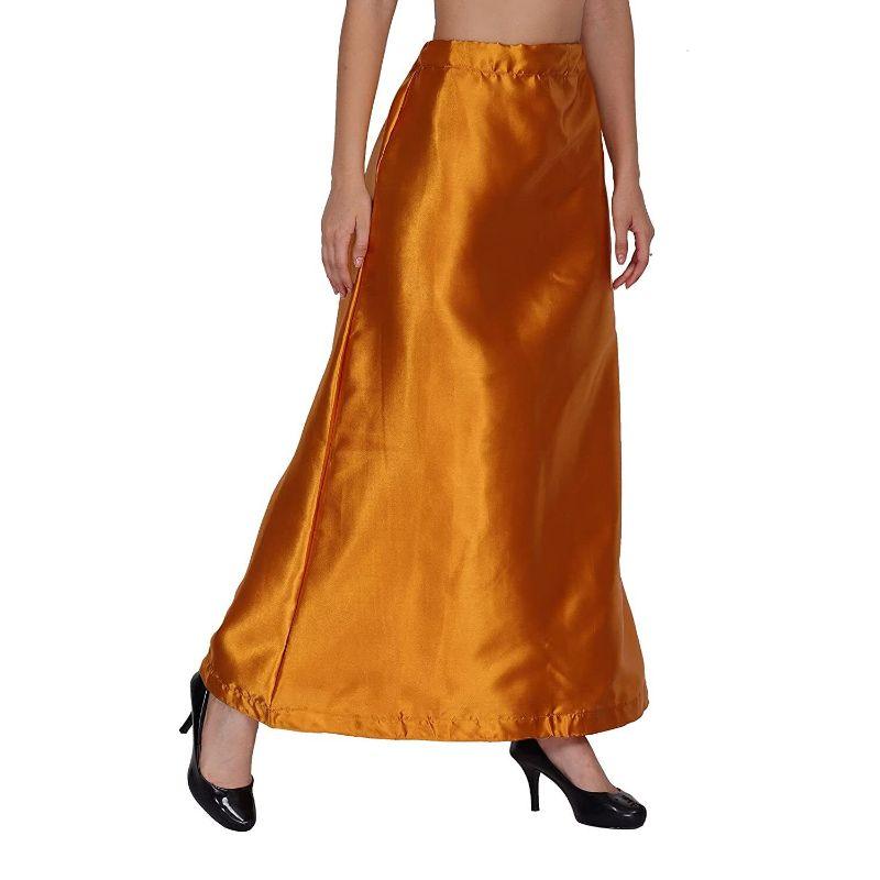 Women Gold Stain Silk Petticoat Saree Underskirt Free Size Silk