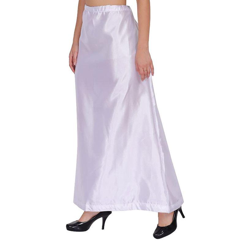 Women Stain Silk Plain Petticoat Saree White Underskirt Free Size
