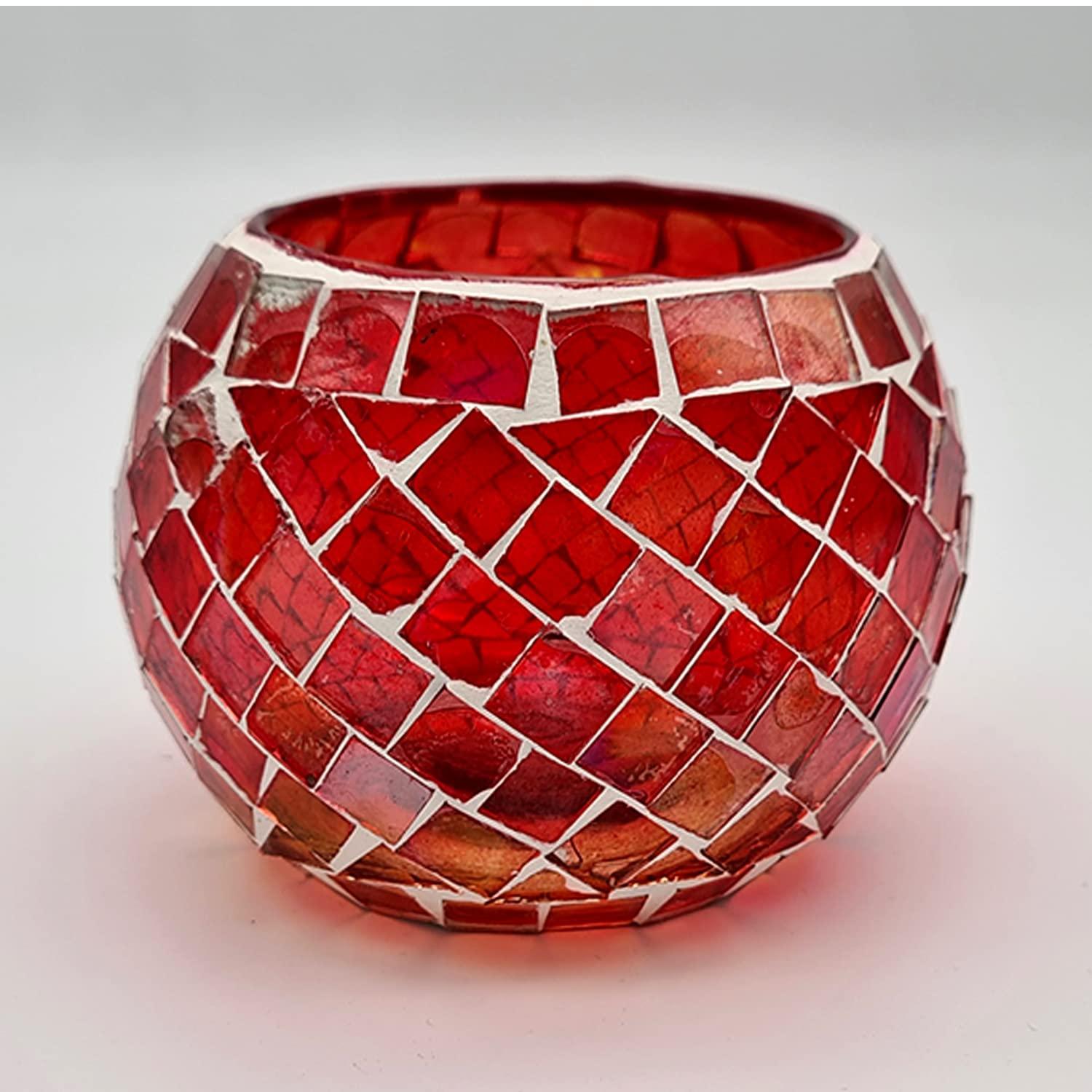 Square Design Round Moroccan Glass Tealight Candle Holder (7 Cm x 10 Cm x 10 Cm, Pack Of 2) - Walgrow.com