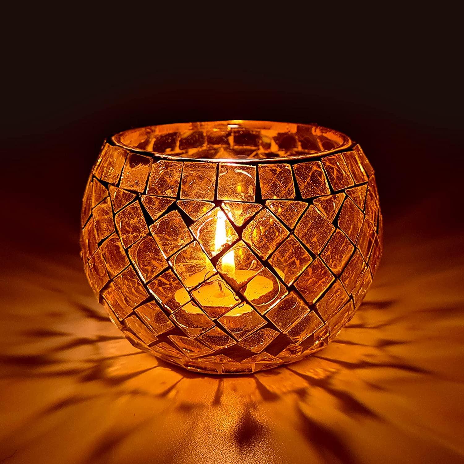 Square Design Round Moroccan Glass Tealight Candle Holder (7 Cm x 10 Cm x 10 Cm, Pack Of 2) - Walgrow.com