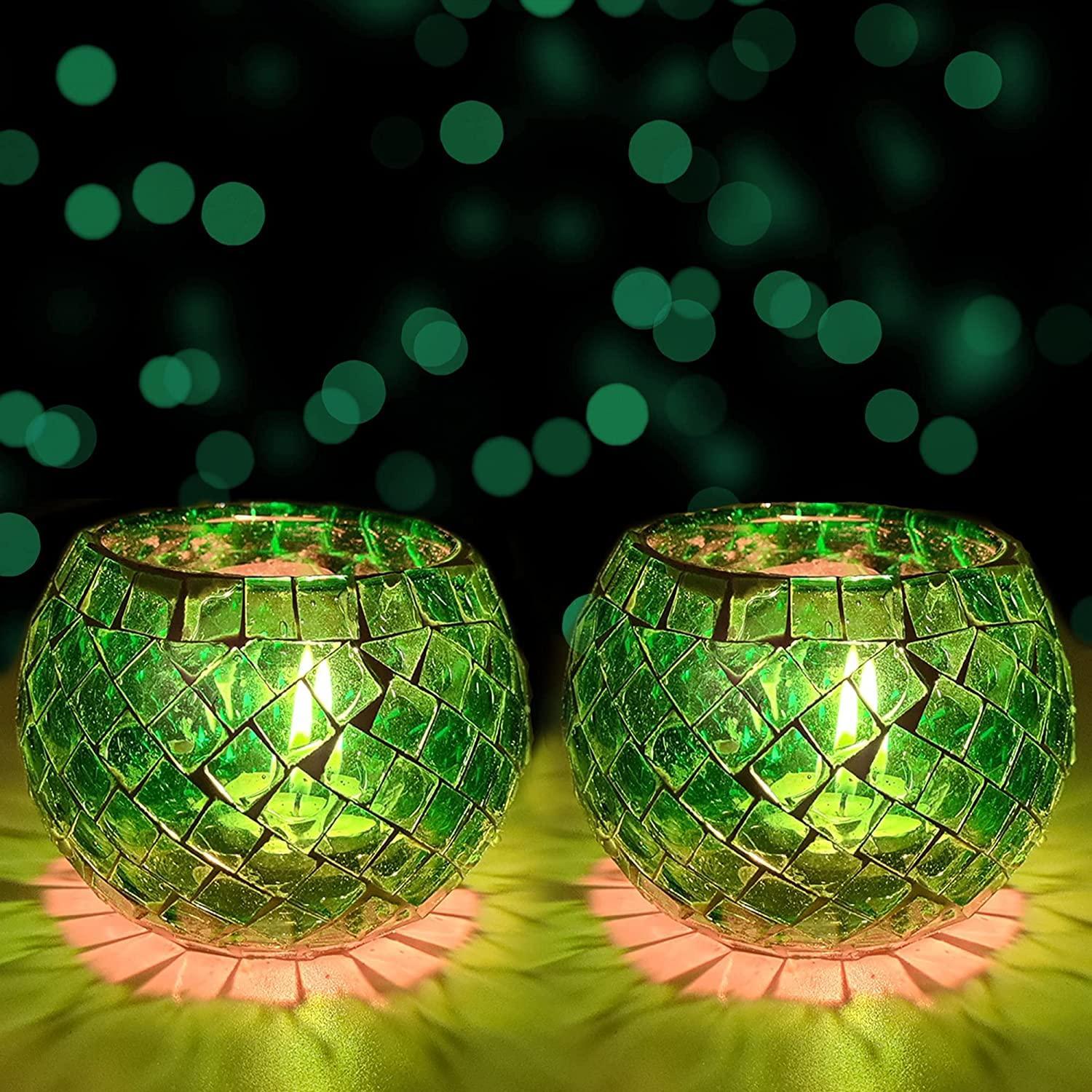 Square Design Round Moroccan Glass Tealight Candle Holder (7 Cm x 10 Cm x 10 Cm, Pack Of 2) - Walgrow.com