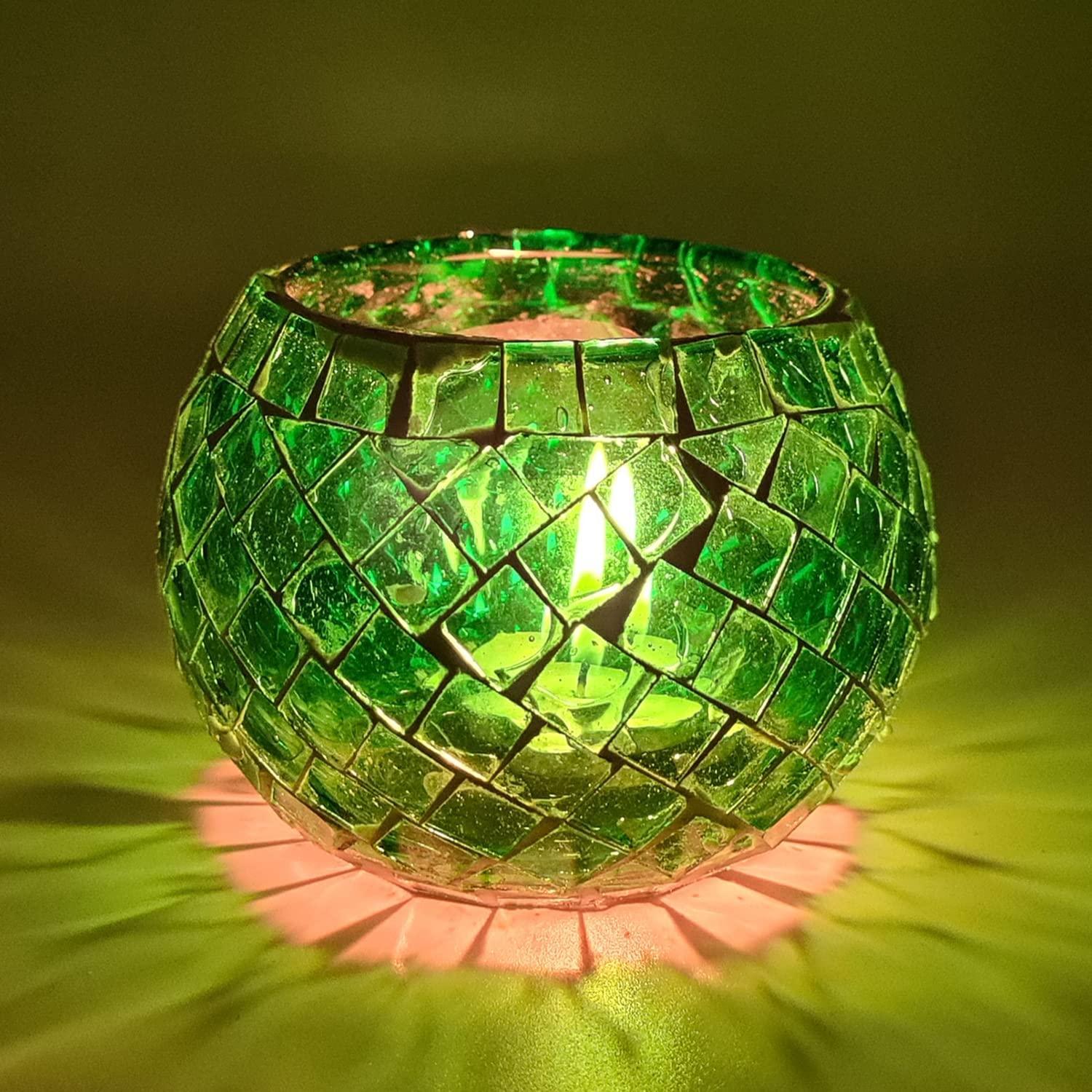 Square Design Round Moroccan Glass Tealight Candle Holder (7 Cm x 10 Cm x 10 Cm, Pack Of 2) - Walgrow.com