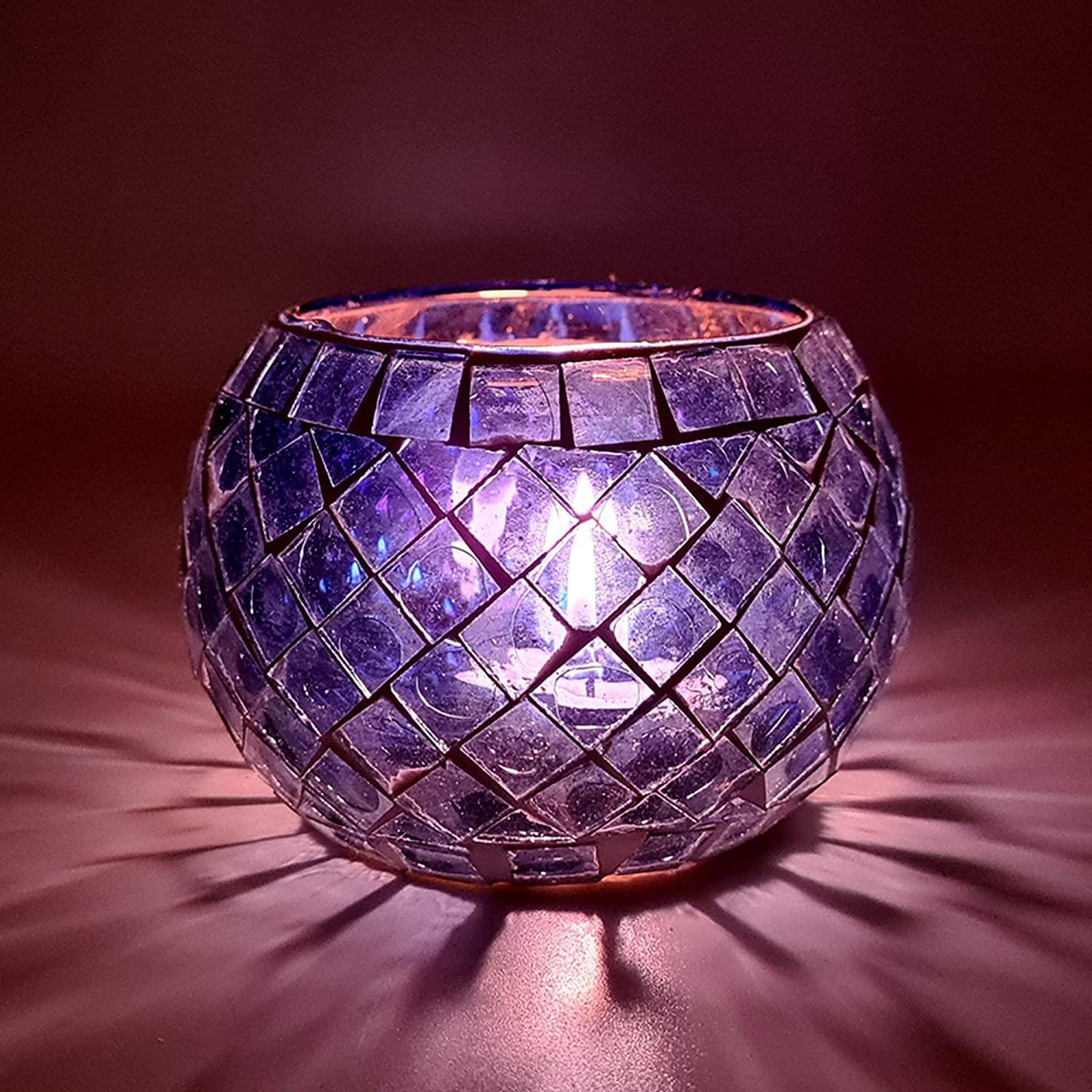 Square Design Round Moroccan Glass Tealight Candle Holder (7 Cm x 10 Cm x 10 Cm, Pack Of 2) - Walgrow.com