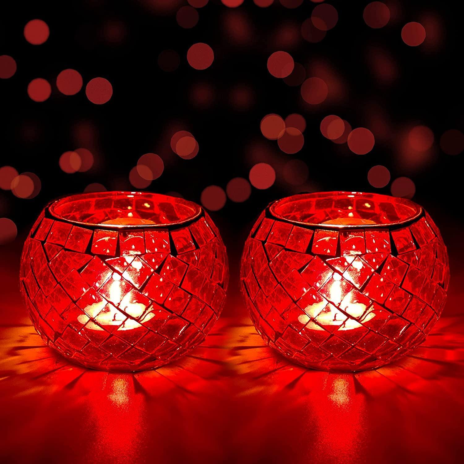 Square Design Round Moroccan Glass Tealight Candle Holder (7 Cm x 10 Cm x 10 Cm, Pack Of 2) - Walgrow.com