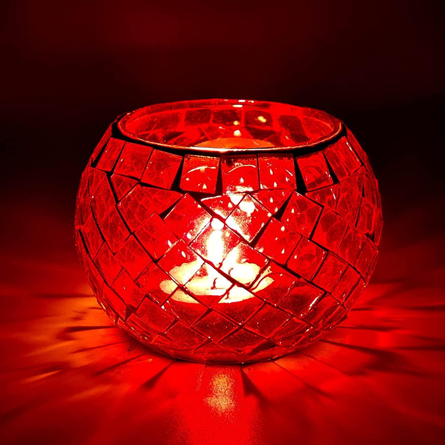 Square Design Round Moroccan Glass Tealight Candle Holder (7 Cm x 10 Cm x 10 Cm, Pack Of 2) - Walgrow.com