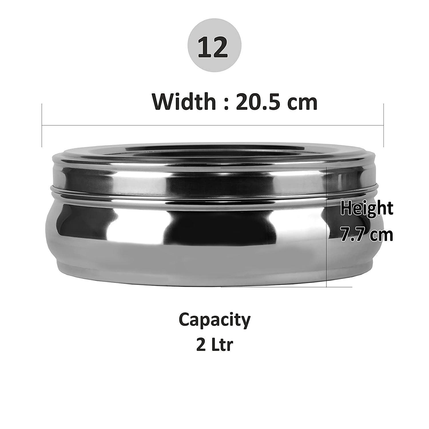 Stainless Steel Belly Shape Spices/Masala Dabba/Box with Lid, 7 Containers and Spoon (2 Ltr, Silver) - Walgrow.com