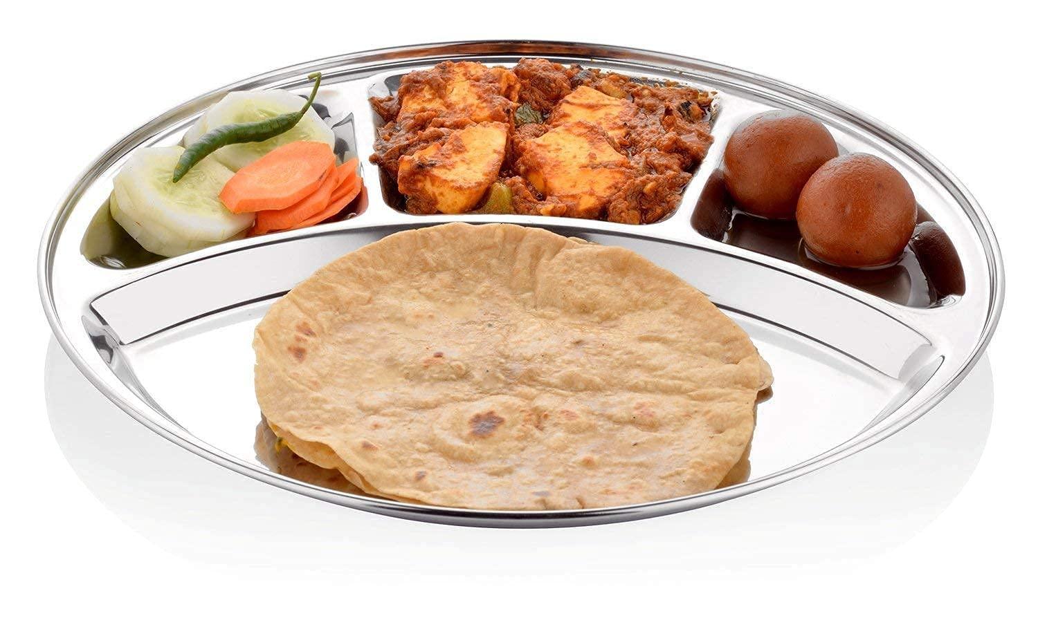 Stainless Steel Divided Partition/Compartments Lunch/Dinner Plate/Thali (29 Cm & 35 Cm, Silver) - Walgrow.com