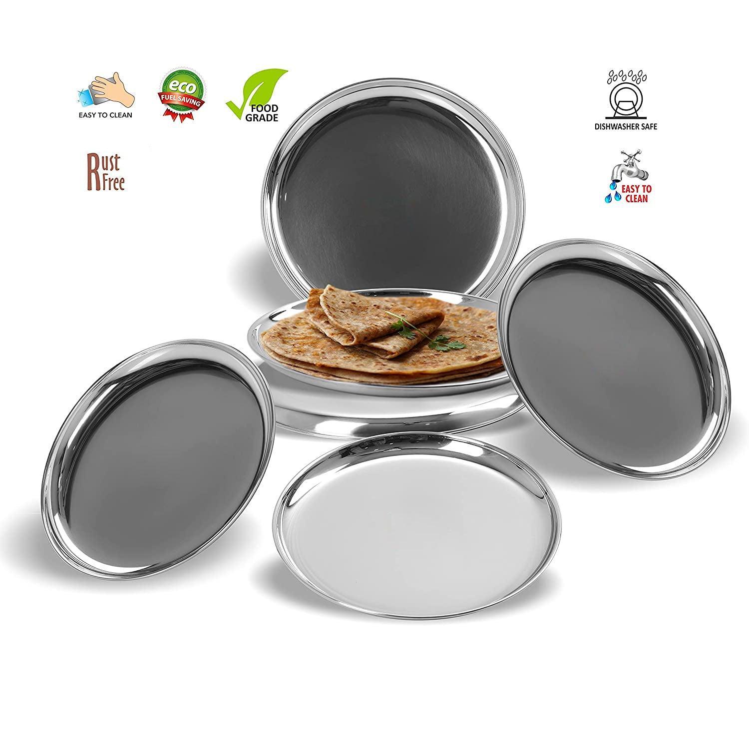 Stainless Steel Heavy Gauge Shallow Salad Plates with High Polish Mirror Finish (18.5 Cm, Silver) - Walgrow.com