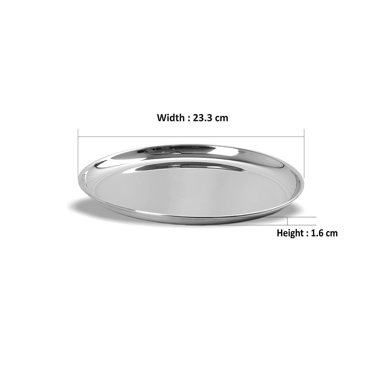 Stainless Steel Heavy Gauge Shallow Salad Plates with High Polish Mirror Finish (23.3 Cm, Silver) - Walgrow.com