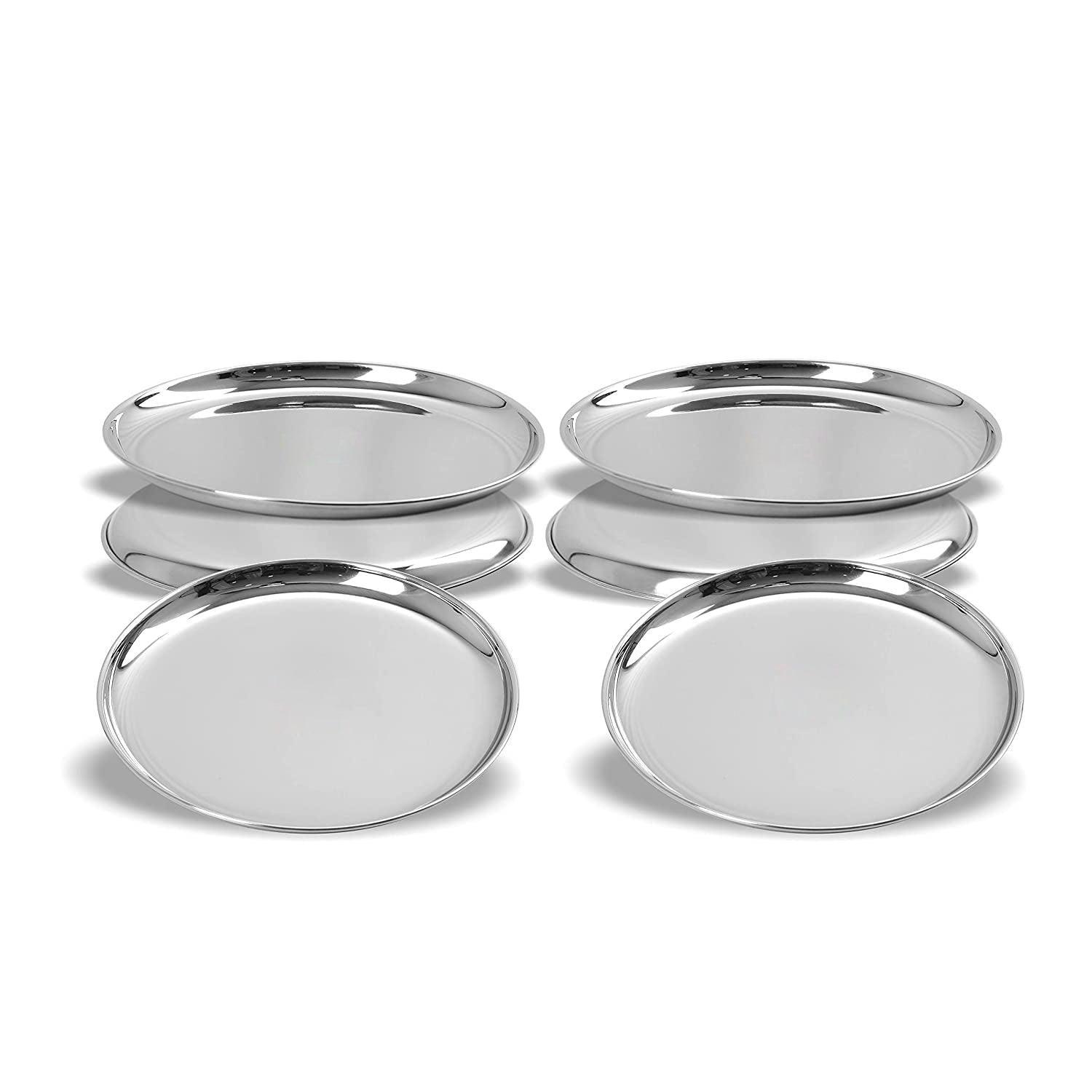 Stainless Steel Heavy Gauge Shallow Salad Plates with High Polish Mirror Finish (23.3 Cm, Silver) - Walgrow.com