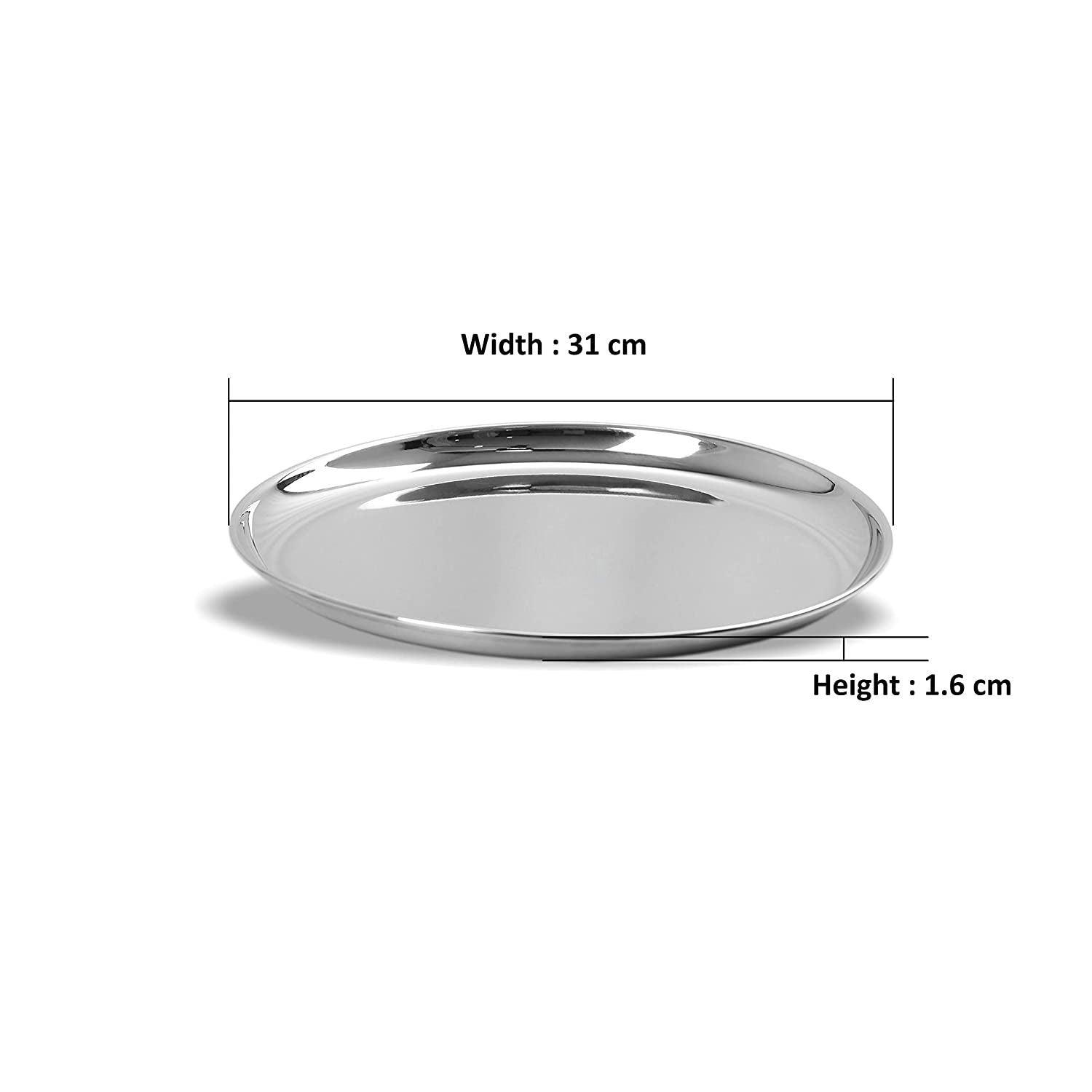 Stainless Steel Heavy Gauge Shallow Salad Plates with High Polish Mirror Finish (31 Cm, Silver) - Walgrow.com