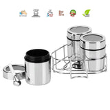 Stainless Steel Spices and Dry Fruit Round Containers with Stand and Spoons - Walgrow.com