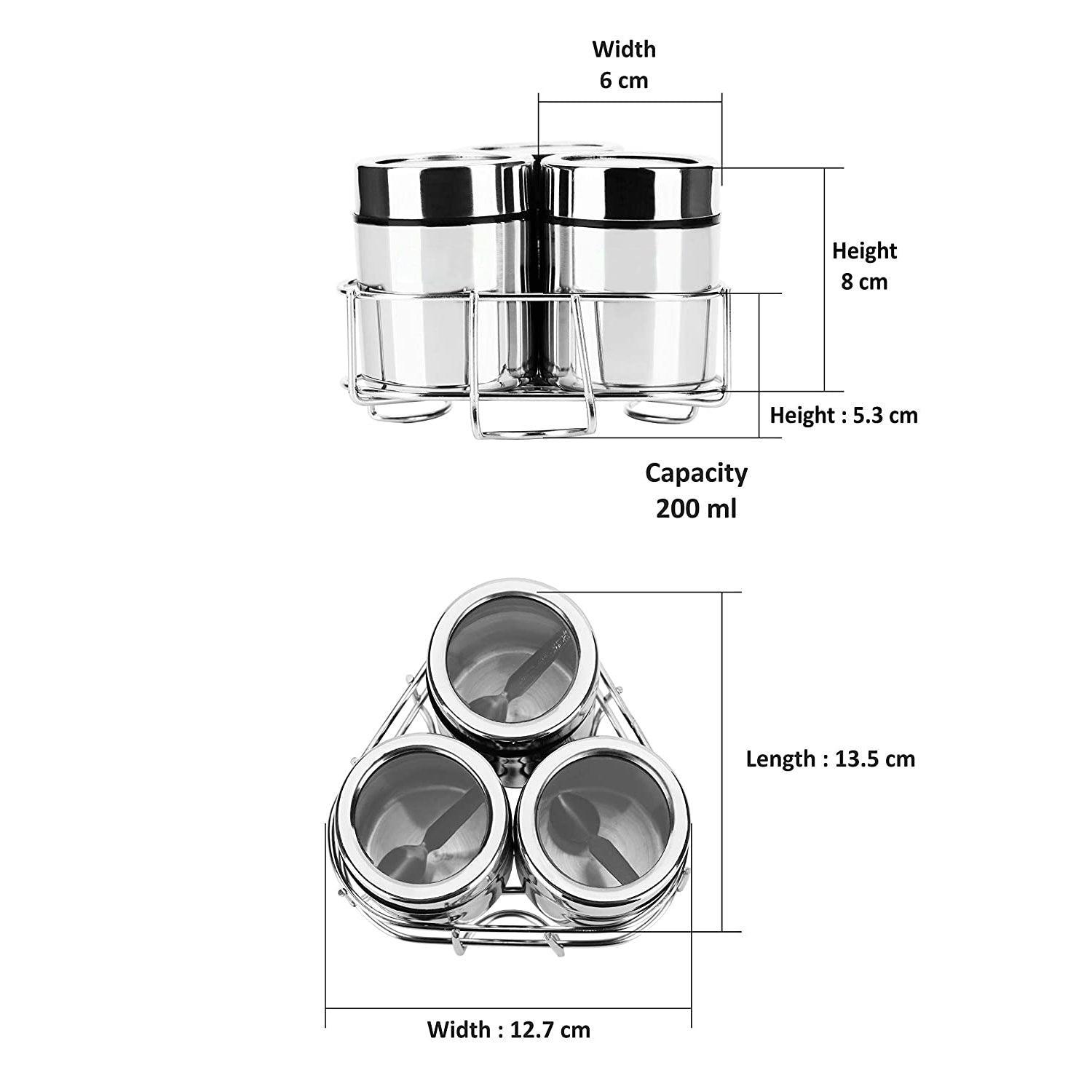 Stainless Steel Spices and Dry Fruit Round Containers with Stand and Spoons - Walgrow.com