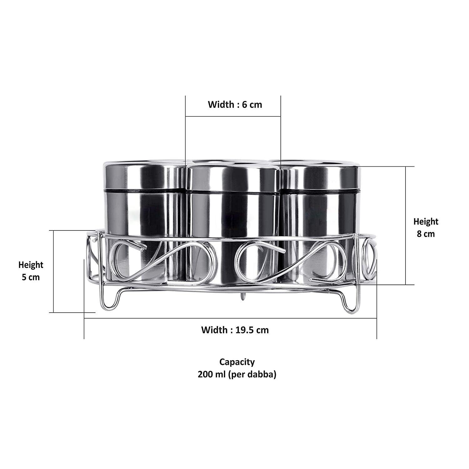 Stainless Steel Spices and Dry Fruit Round Containers with Stand and Spoons - Walgrow.com