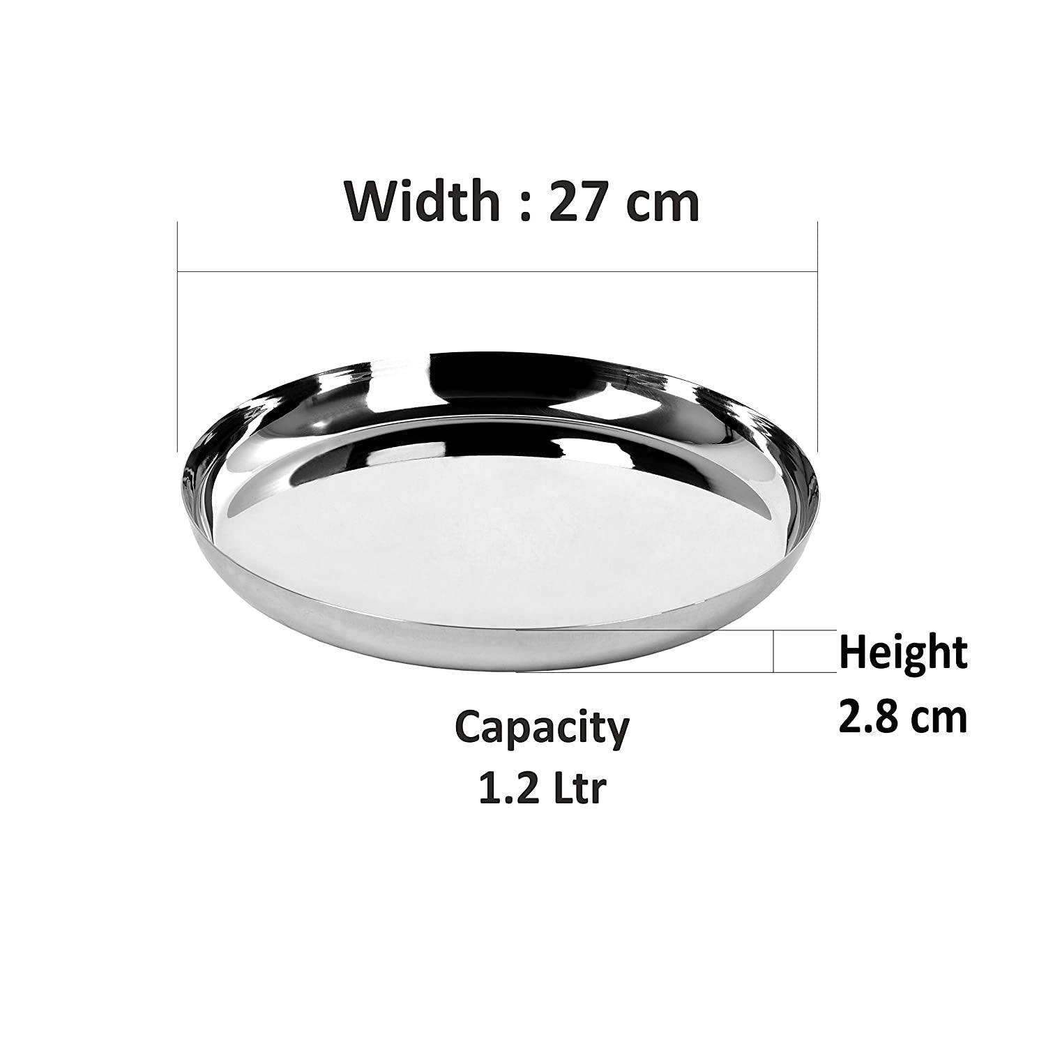 Stainless Steel Unique Heavy Gauge Dinner Plates with High Polish Mirror Finish (27 Cm, Silver) - Walgrow.com