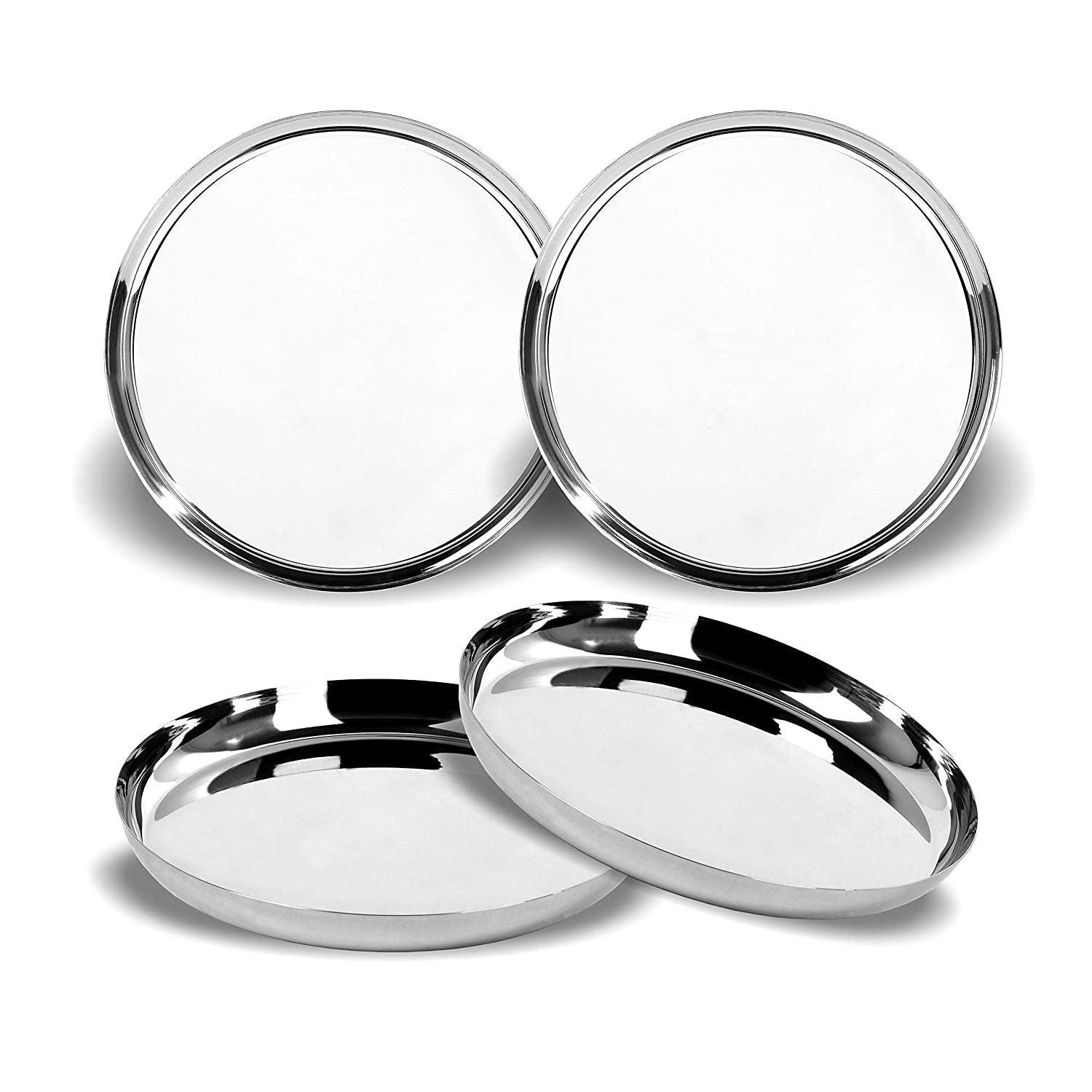 Stainless Steel Unique Heavy Gauge Dinner Plates with High Polish Mirror Finish (27 Cm, Silver) - Walgrow.com