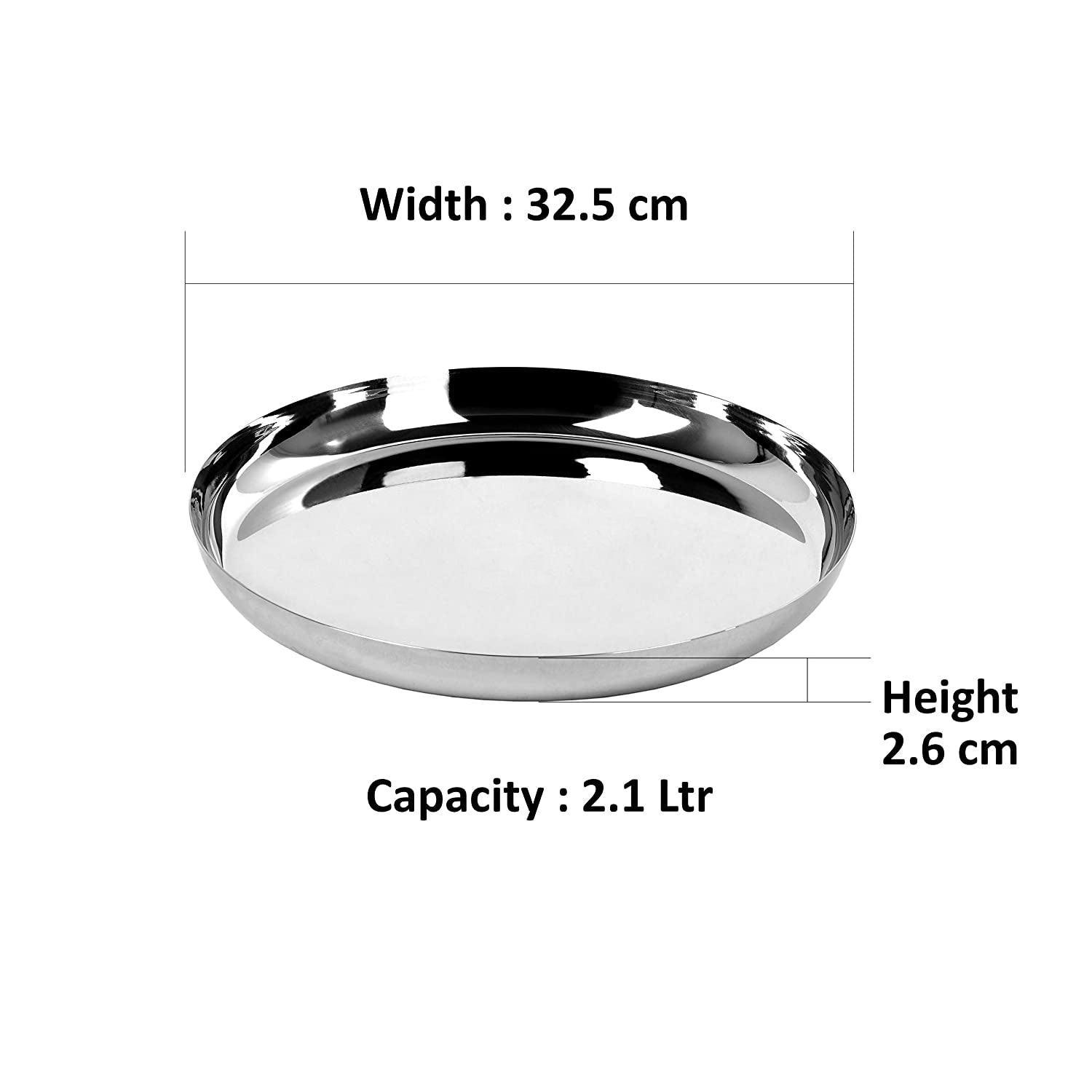 Stainless Steel Unique Heavy Gauge Dinner Plates with High Polish Mirror Finish ( 32.5 Cm, Silver) - Walgrow.com