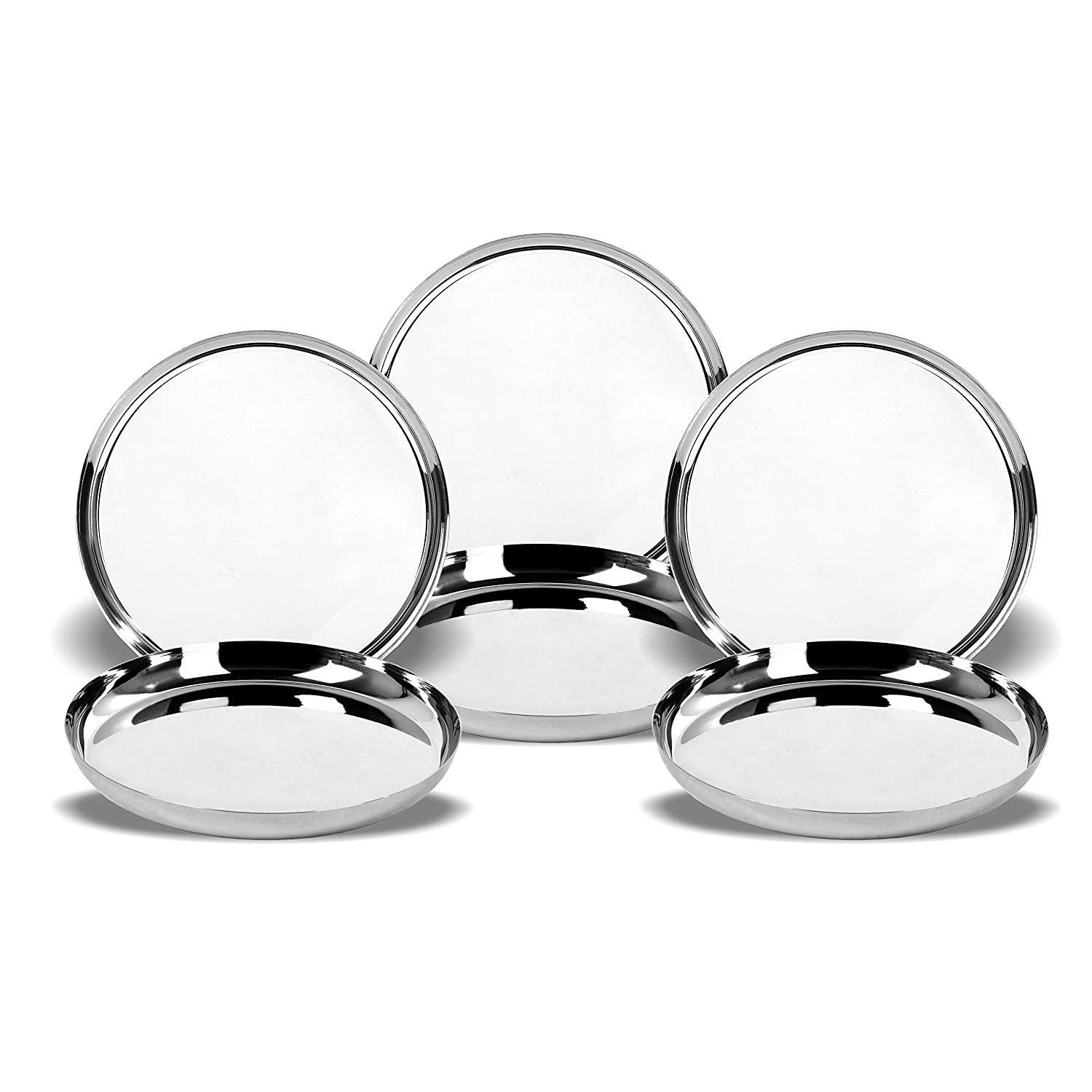 Stainless Steel Unique Heavy Gauge Dinner Plates with High Polish Mirror Finish ( 32.5 Cm, Silver) - Walgrow.com