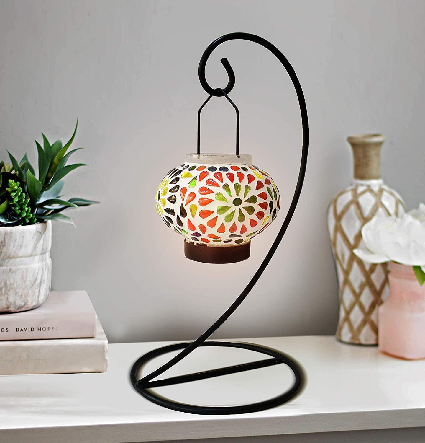 Table Mount Hanging Mosaic Glass Tealight Votive Candle Holder with Metal Frame - Walgrow.com