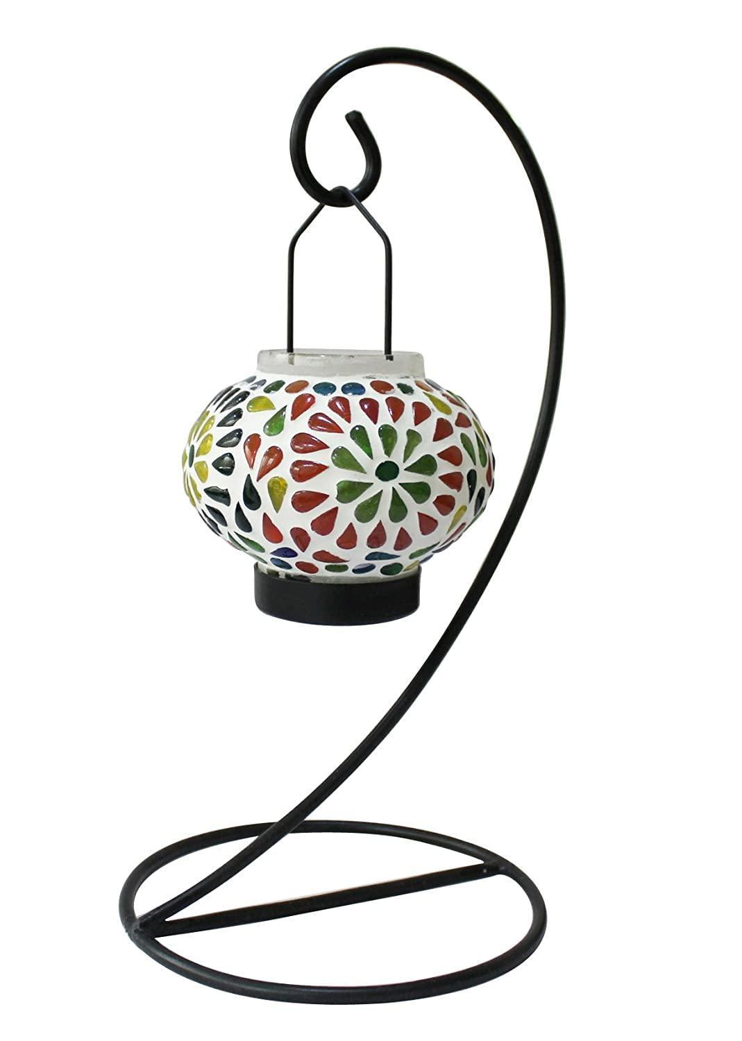 Table Mount Hanging Mosaic Glass Tealight Votive Candle Holder with Metal Frame - Walgrow.com