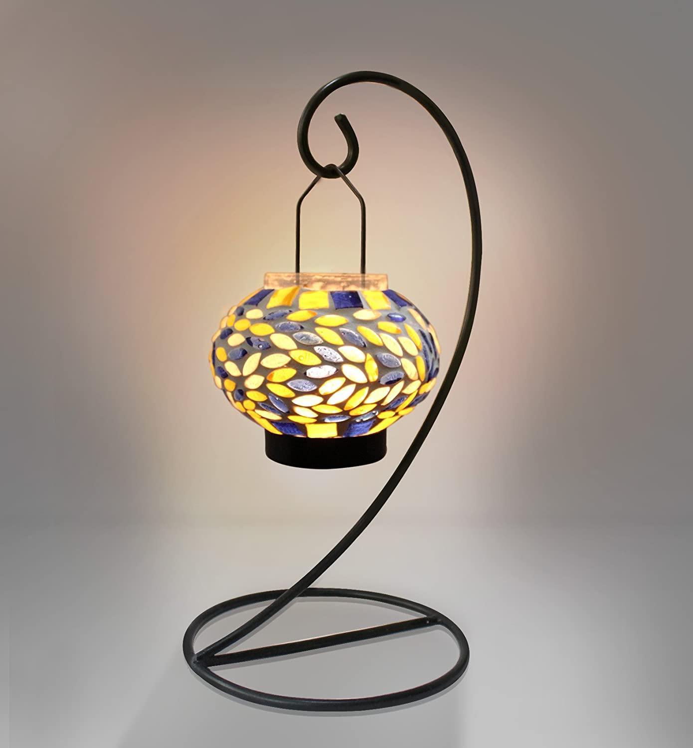 Table Mount Hanging Mosaic Glass Tealight Votive Candle Holder with Metal Frame - Walgrow.com