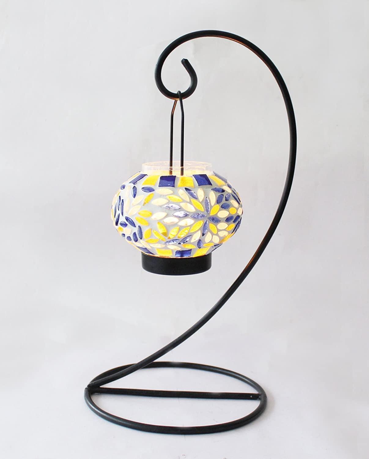 Table Mount Hanging Mosaic Glass Tealight Votive Candle Holder with Metal Frame - Walgrow.com