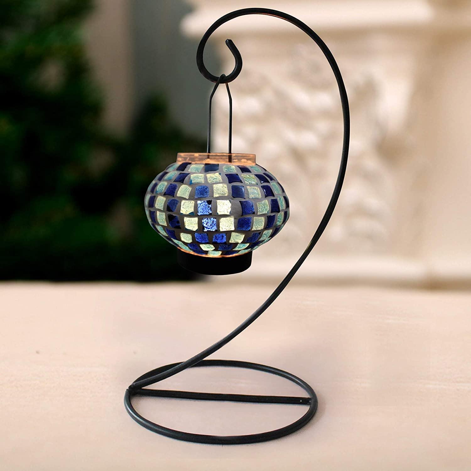 Table Mount Hanging Mosaic Glass Tealight Votive Candle Holder with Metal Frame - Walgrow.com