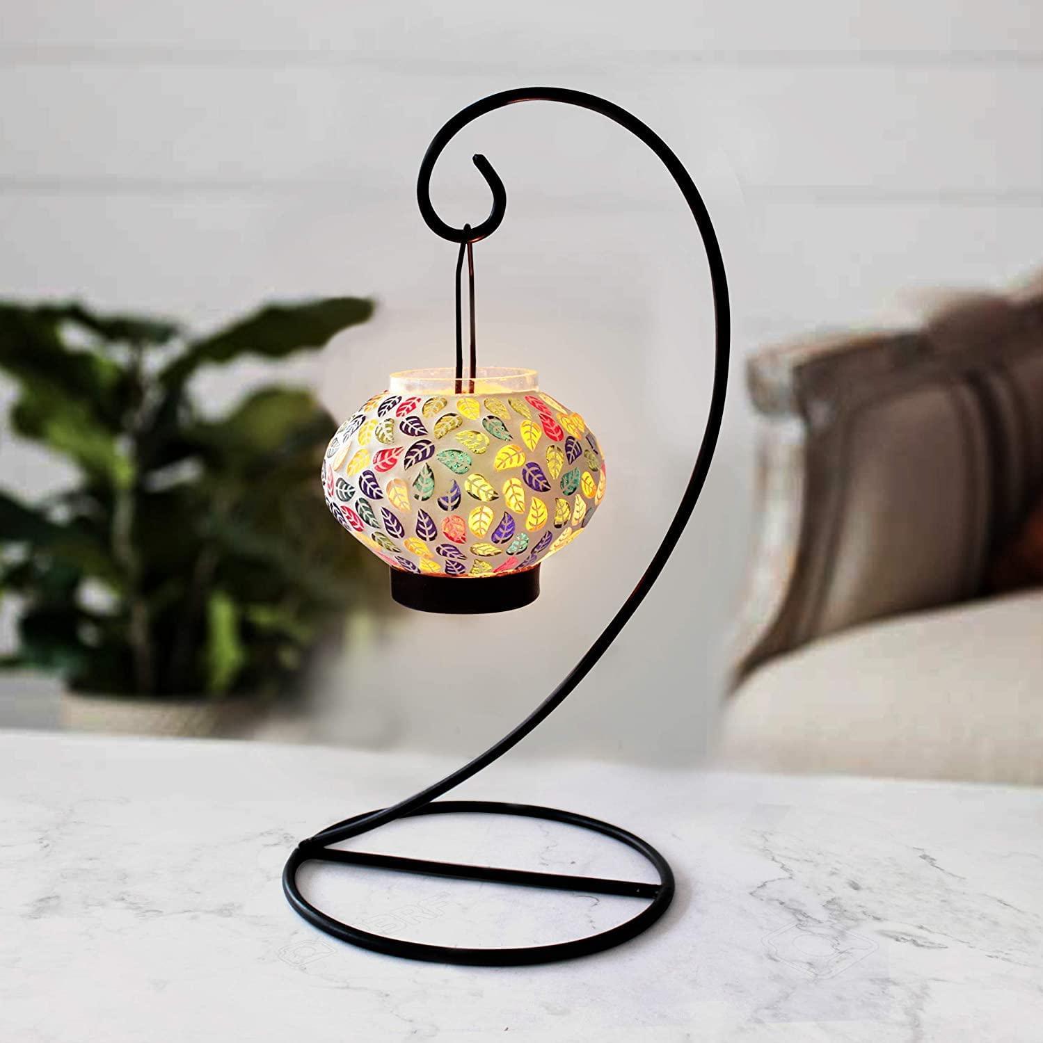 Table Mount Hanging Mosaic Glass Tealight Votive Candle Holder with Metal Frame - Walgrow.com