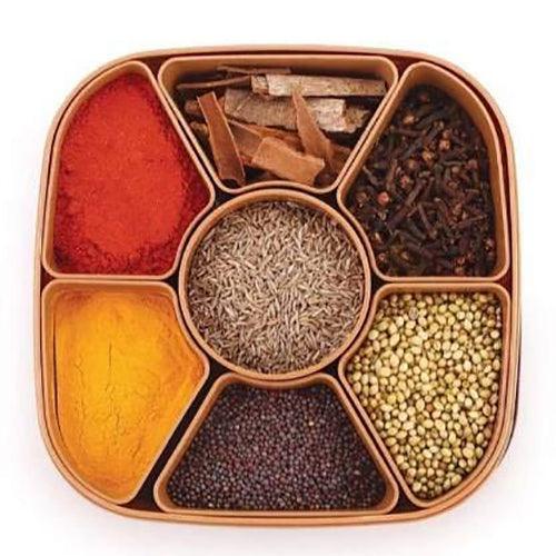 BPA Free Multipurpose Square 7 In 1 Section Plastic Spices/Masala Storage Dabba/Box (Square, Brown) - Walgrow.com