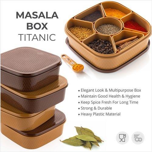 BPA Free Multipurpose Square 7 In 1 Section Plastic Spices/Masala Storage Dabba/Box (Square, Brown) - Walgrow.com