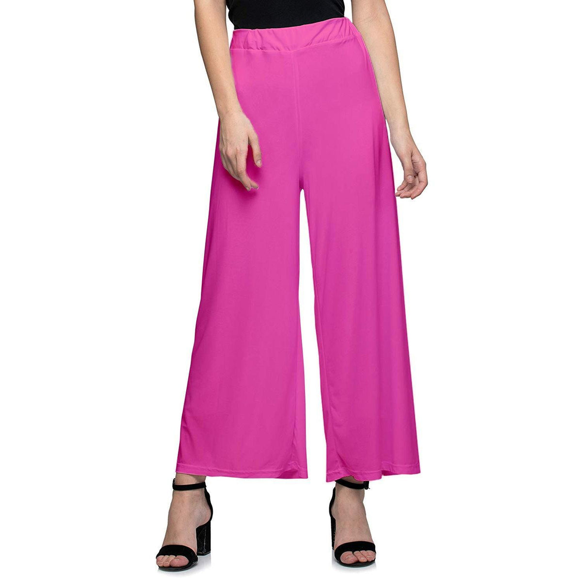 Women's Casual Wide Leg Solid Color Mid Rise Loose Fit Palazzo Pants (One Size, Baby Pink) - Walgrow.com