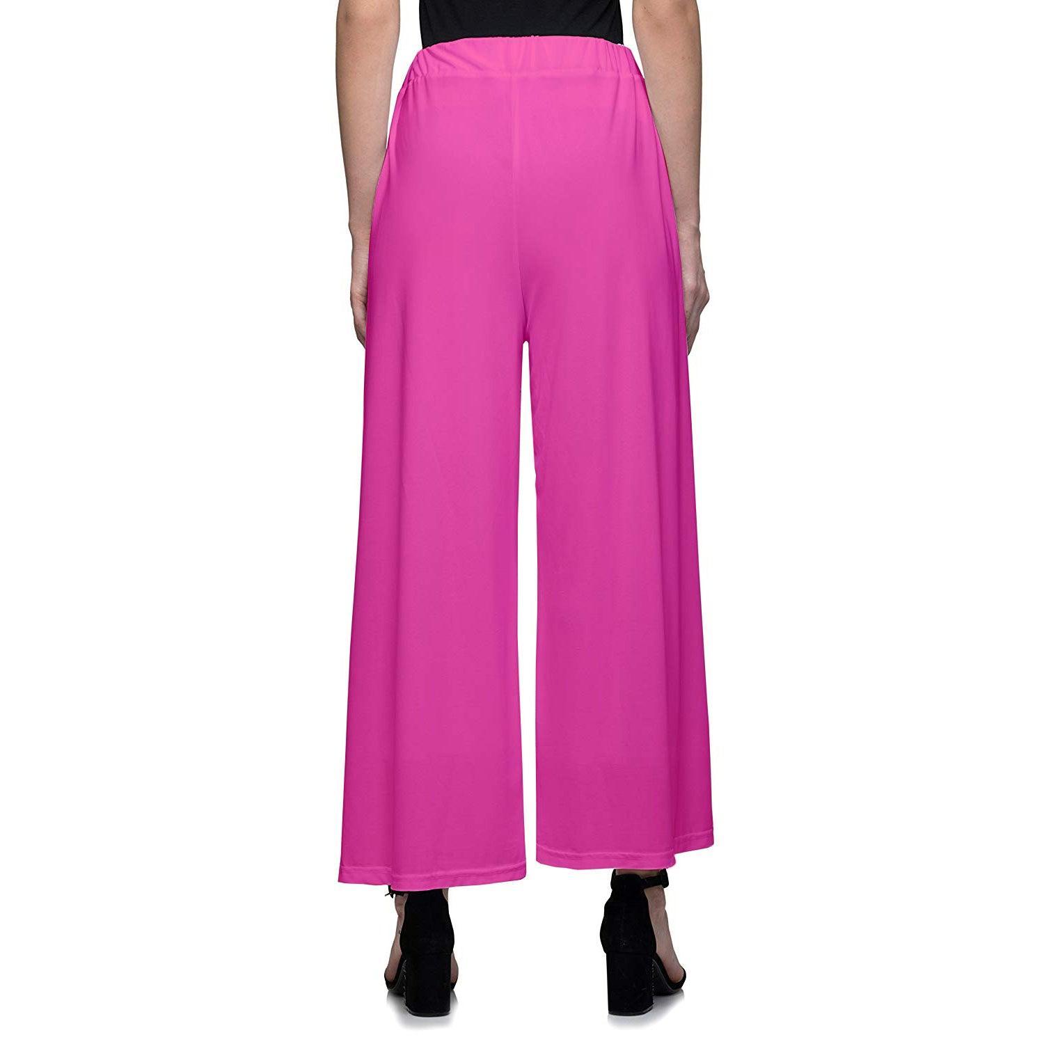 Women's Casual Wide Leg Solid Color Mid Rise Loose Fit Palazzo Pants (One Size, Baby Pink) - Walgrow.com