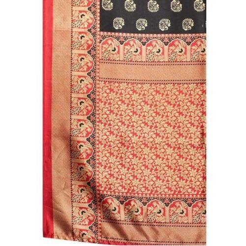 Zindwear Women's Black with Golden Printed Poly Silk Saree with Blouse Party Wedding and Casual Wear - Walgrow.com