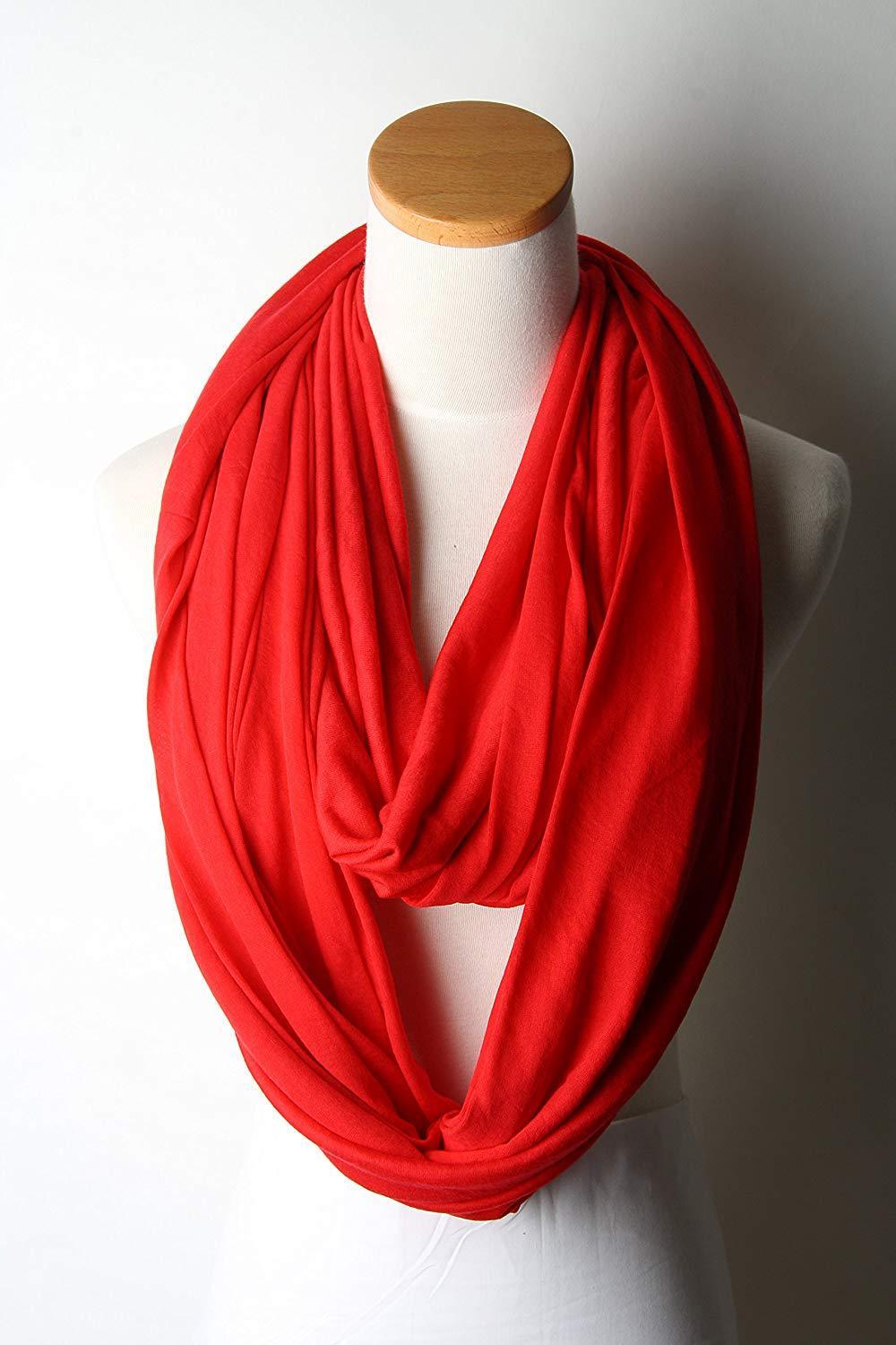 Zindwear Women's Cotton Hosiery Infinity Around Loop Convertible Scarves/Wraps (One Size, Red) - Walgrow.com