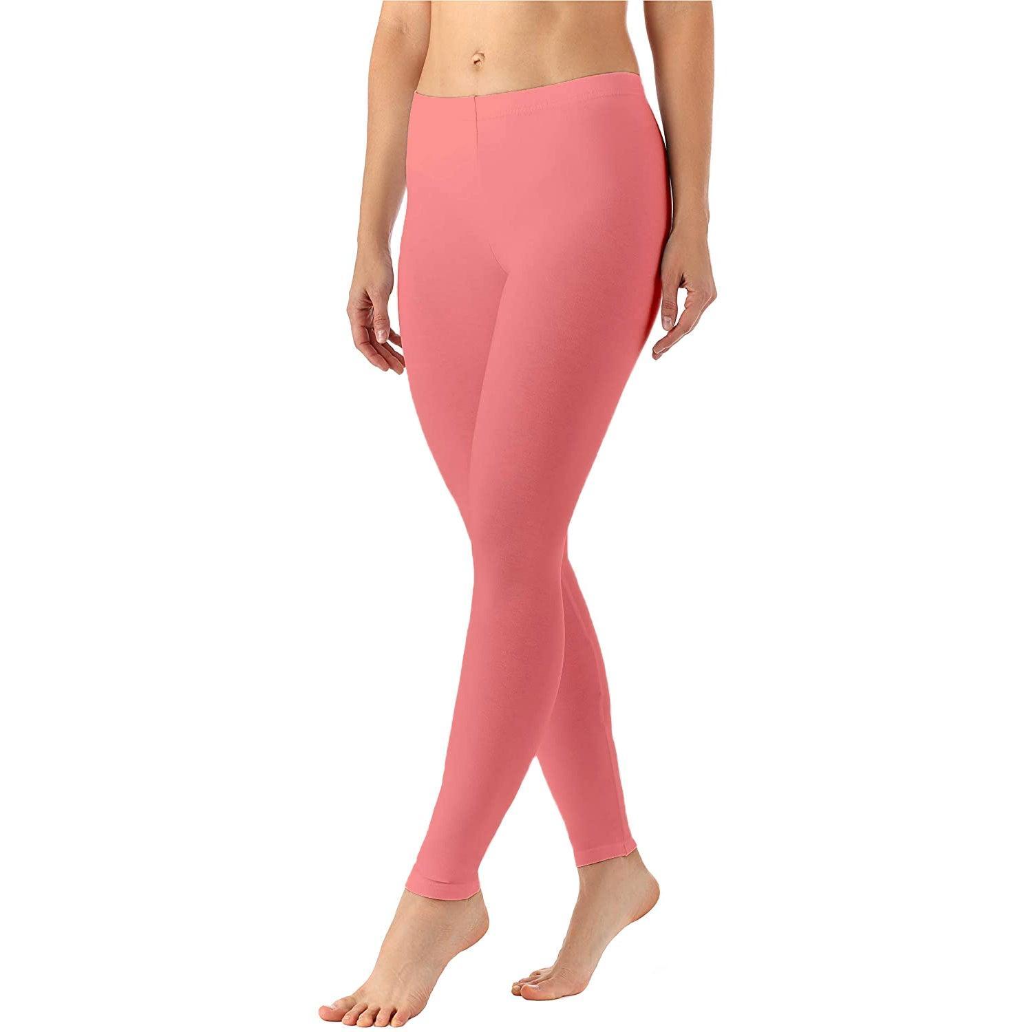 Zindwear Women's Cotton Soft Plain Summer Stretchy Ankle Length Leggings (One Size, Peach Pink) - Walgrow.com