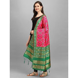 Zindwear Women's Floral Design Woven Silk Blend Dupatta/Chunni/Scarf (Light Green and Pink) - Walgrow.com