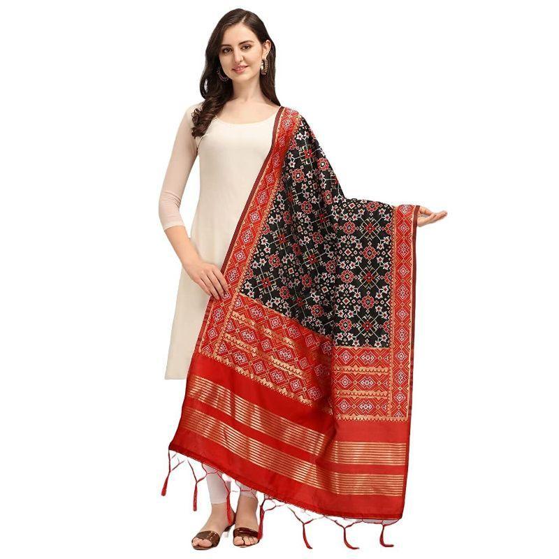 Zindwear Women's Floral Design Woven Silk Blend Dupatta/Chunni/Scarf (Red and Black) - Walgrow.com