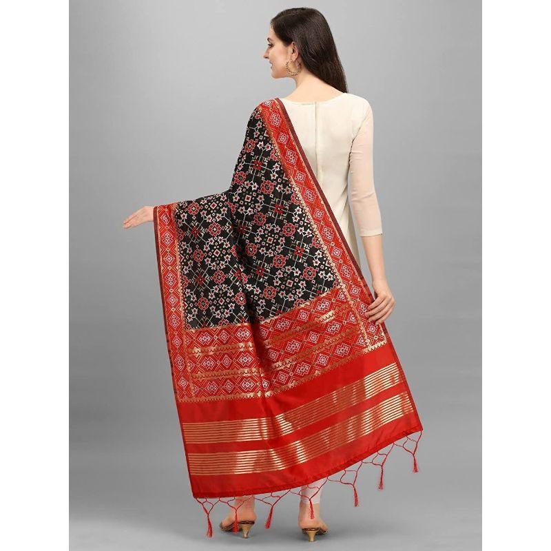 Zindwear Women's Floral Design Woven Silk Blend Dupatta/Chunni/Scarf (Red and Black) - Walgrow.com