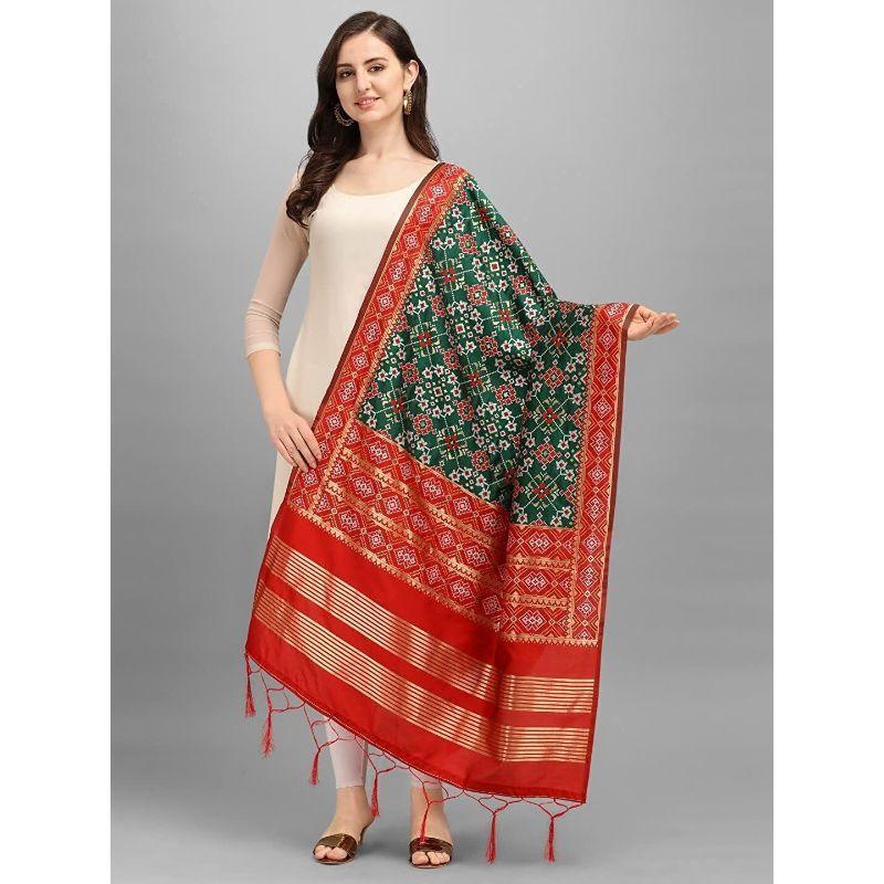 Zindwear Women's Floral Design Woven Silk Blend Dupatta/Chunni/Scarf (Red and Green) - Walgrow.com