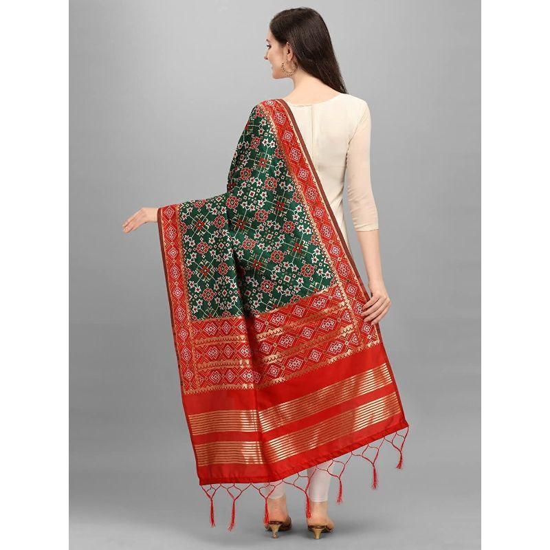 Zindwear Women's Floral Design Woven Silk Blend Dupatta/Chunni/Scarf (Red and Green) - Walgrow.com