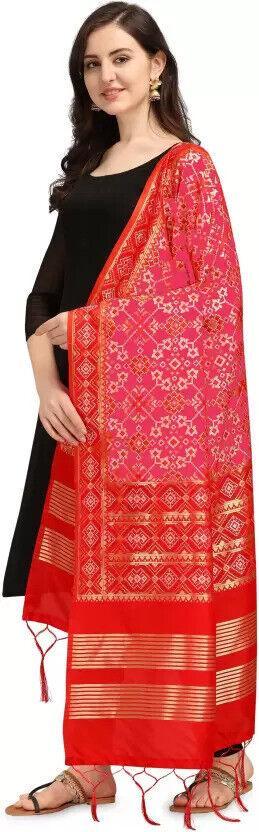 Zindwear Women's Floral Design Woven Silk Blend Dupatta/Chunni/Scarf (Red and Pink) - Walgrow.com