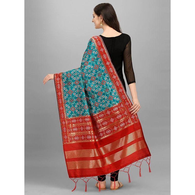 Zindwear Women's Floral Design Woven Silk Blend Dupatta/Chunni/Scarf (Red and Sea Green) - Walgrow.com