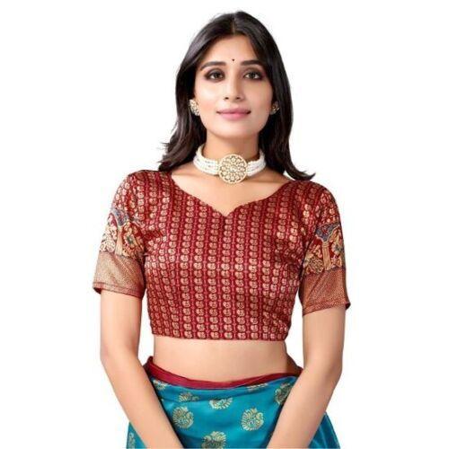 Zindwear Women's Rama Blue Printed Poly Silk Saree with Blouse Party Wedding and Casual Wear - Walgrow.com