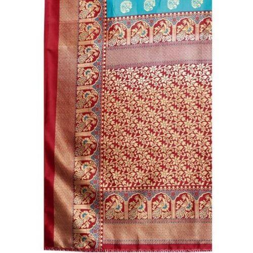 Zindwear Women's Rama Blue Printed Poly Silk Saree with Blouse Party Wedding and Casual Wear - Walgrow.com